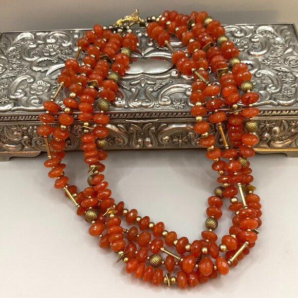 Carnelian Facet Cut Roundel Beads Vermeil John Beeman Design 4 Strand Necklace - Picture 6 of 14